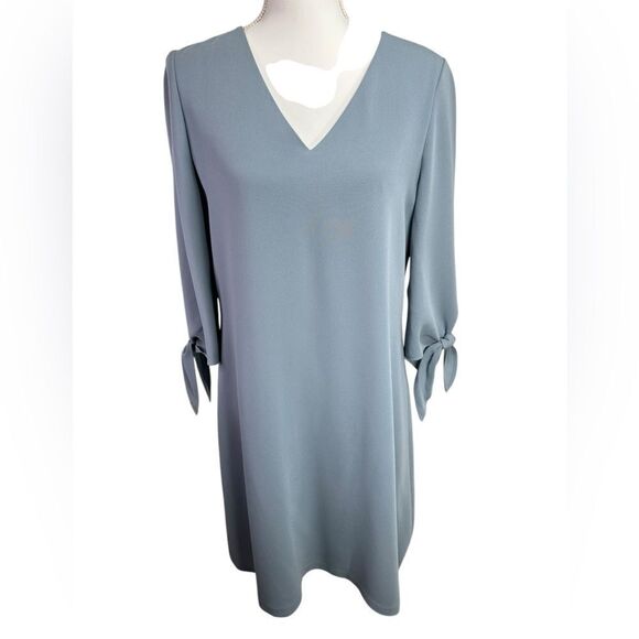 Lafayette 148 Elegant Blue V-Neck Dress with Tie Sleeves Size M - Picture 1 of 10